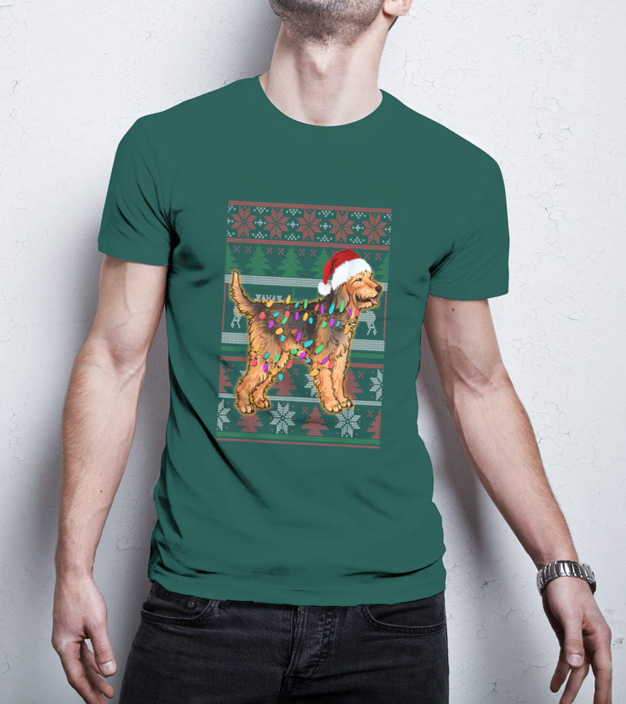 Otterhound Christmas Lights Santa Hat T-Shirt