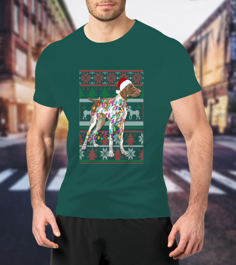 Pointer Christmas Ugly Sweater Santa Hat Lights T-Shirt