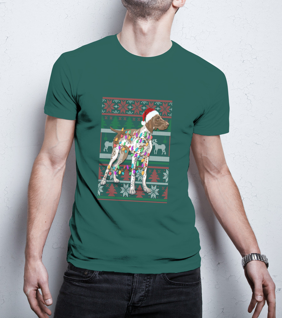 Pointer Christmas Ugly Sweater Santa Hat Lights T-Shirt