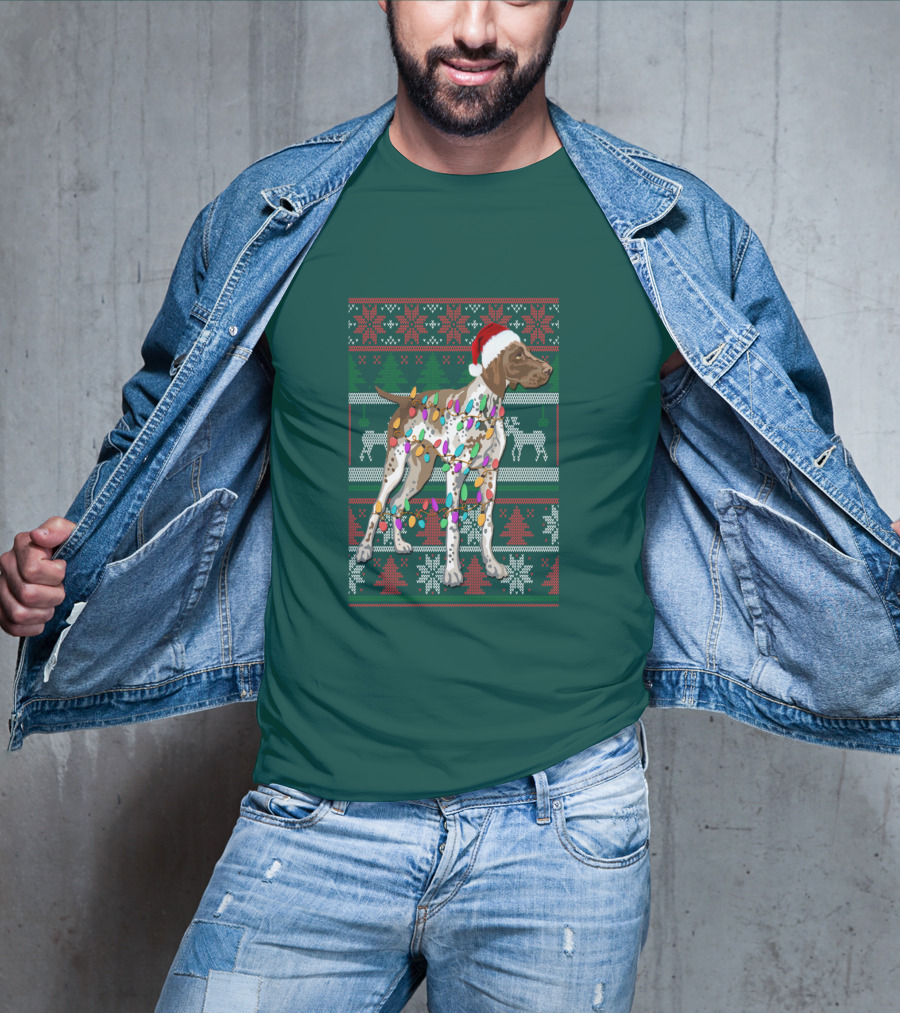 Pointer Christmas Ugly Sweater Santa Hat Lights T-Shirt