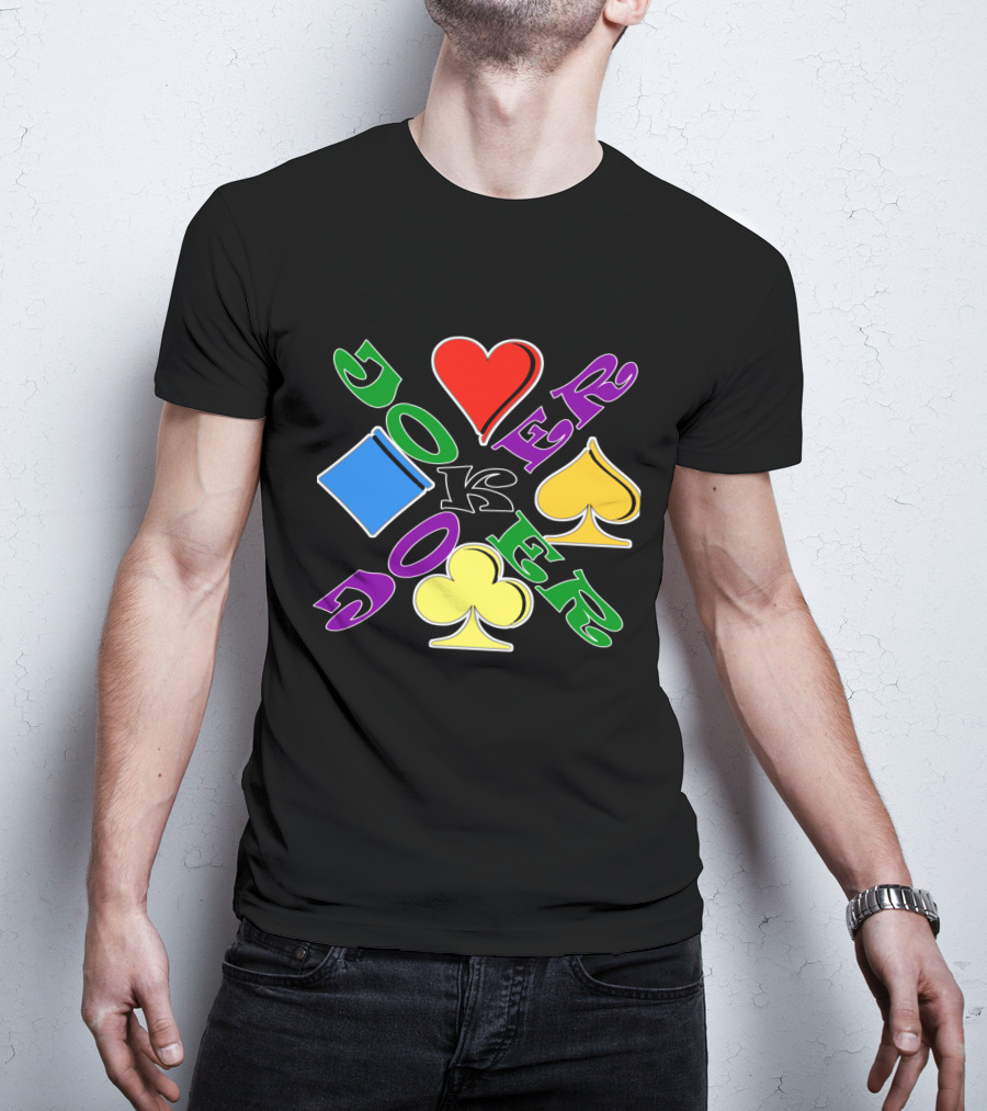 Rainbow Colored Joker Heart Spade Club Diamond Playing Cards T-Shirt