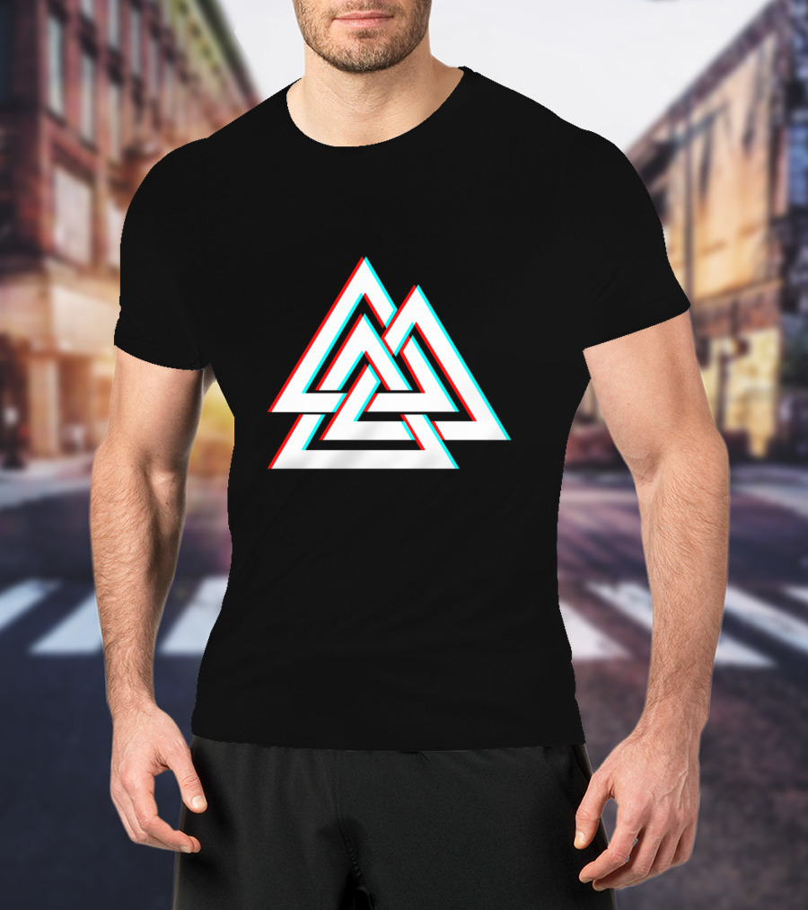 Trippy Valknut Symbol Nordic Wiccan Glitch Effect T-Shirt