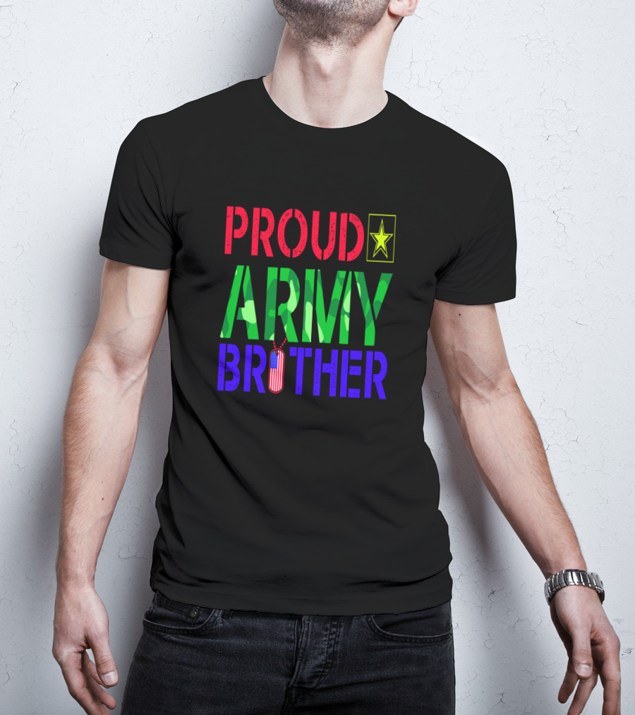 Proud Army Brother With Camo Letters And Star Emblem T-Shirt