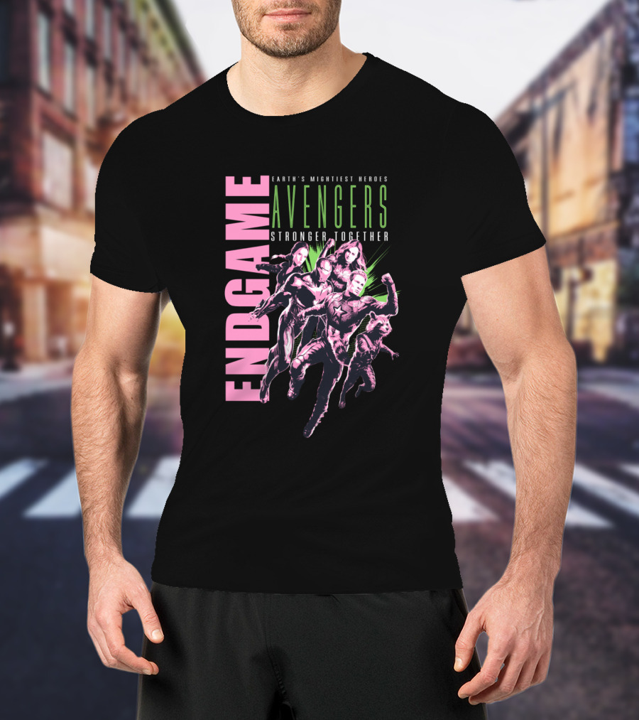 Endgame Earth's Mightiest Heroes Avengers Stronger Together Neon Text T-Shirt