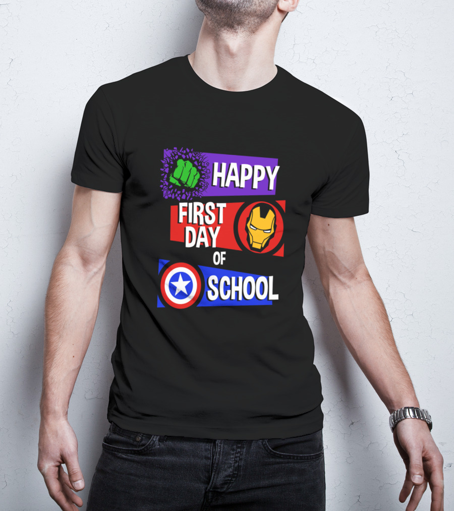 Marvel Avengers Happy First Day Of School Hulk Iron Man Captain America T-Shirt
