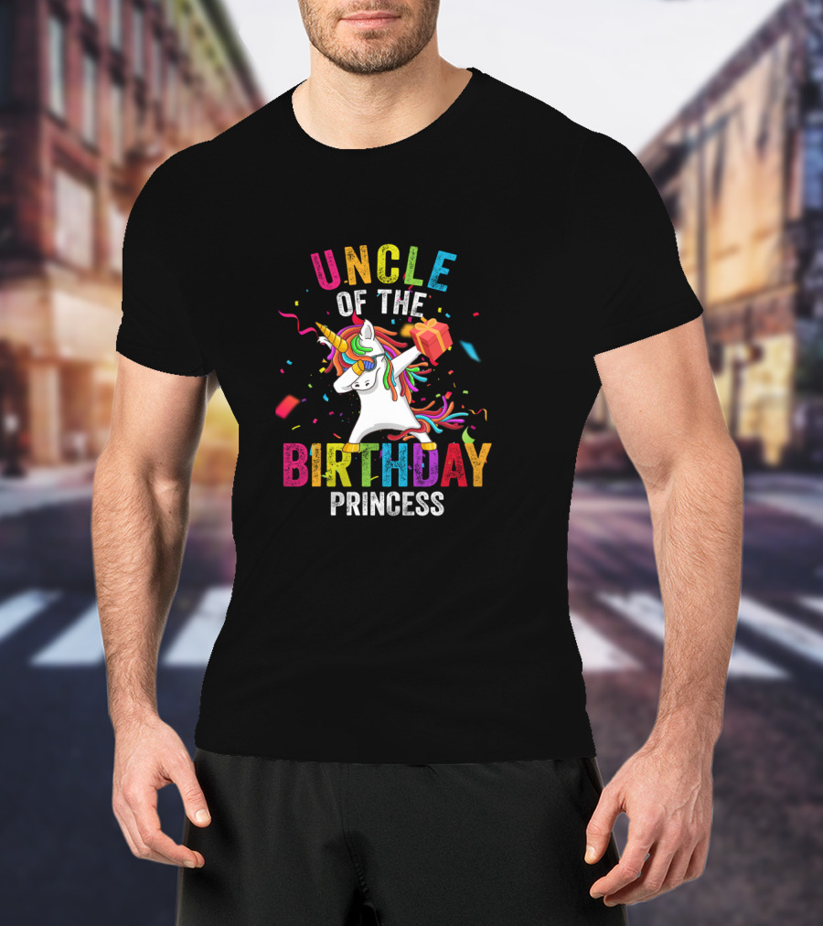 UNCLE OF THE BIRTHDAY PRINCESS Unicorn With Gift And Confetti T-Shirt