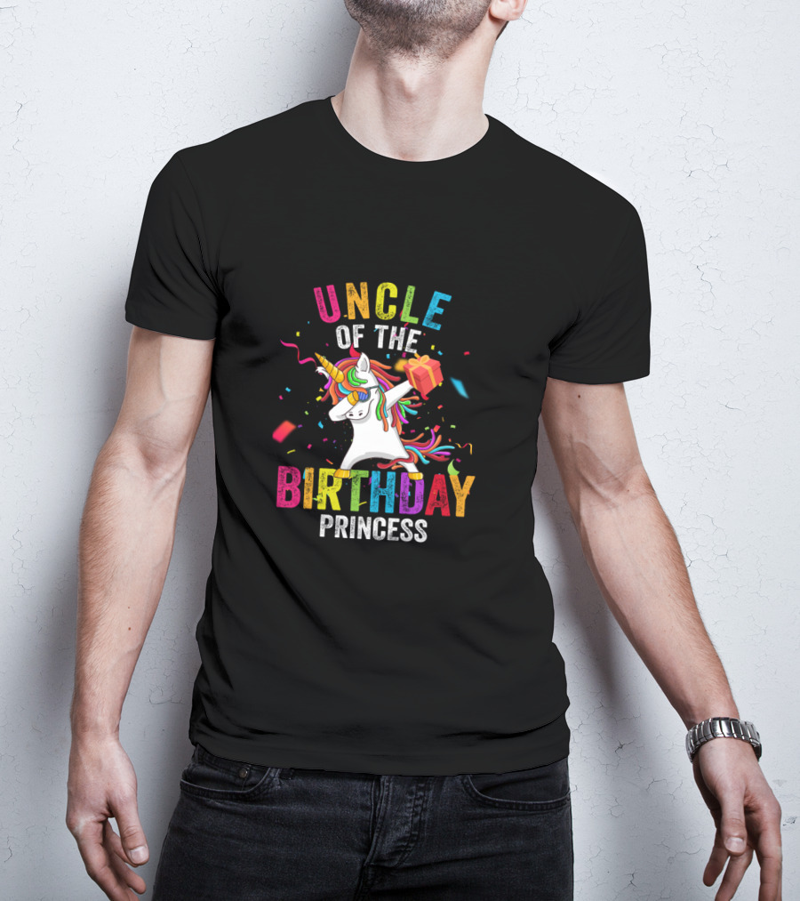 UNCLE OF THE BIRTHDAY PRINCESS Unicorn With Gift And Confetti T-Shirt