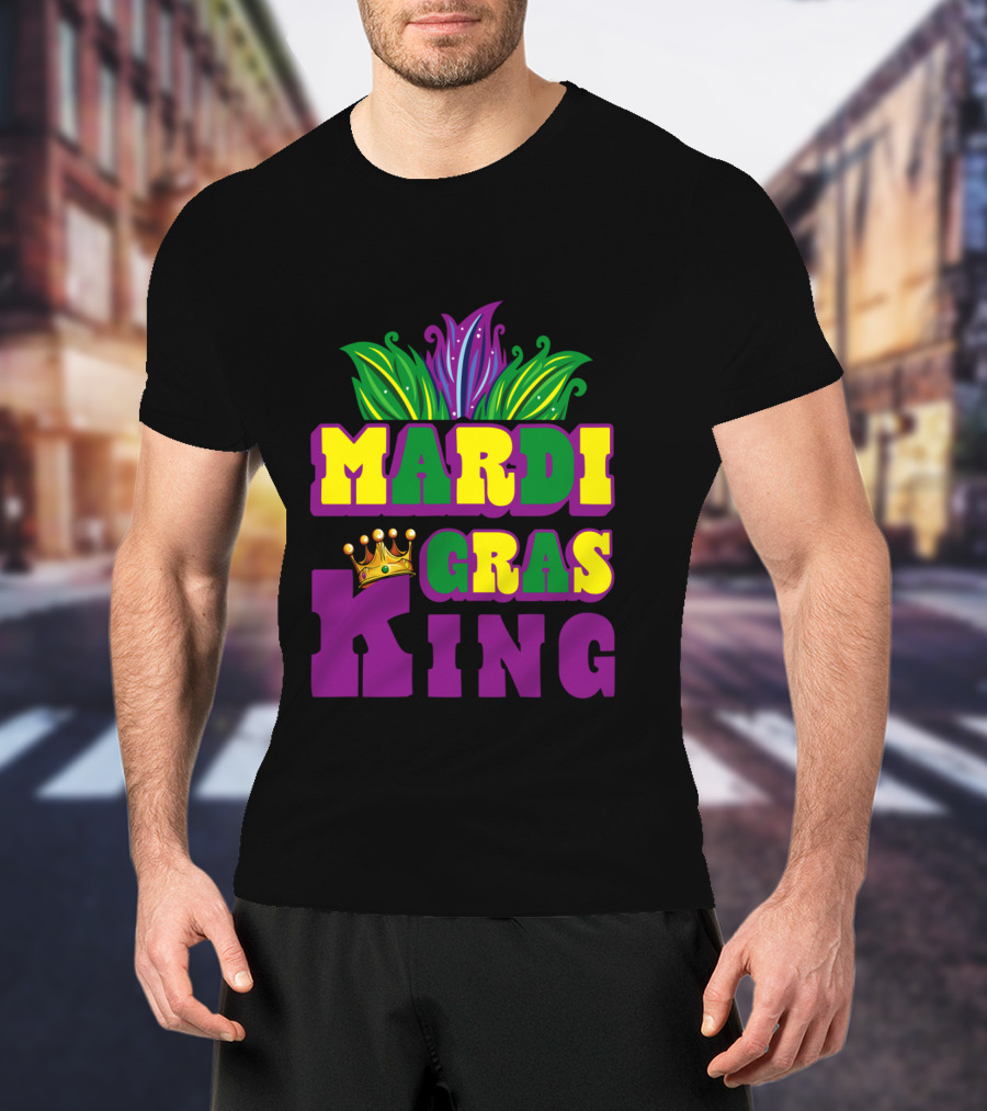 Mardi Gras King Crown With Beads Leaves And Colors T-Shirt