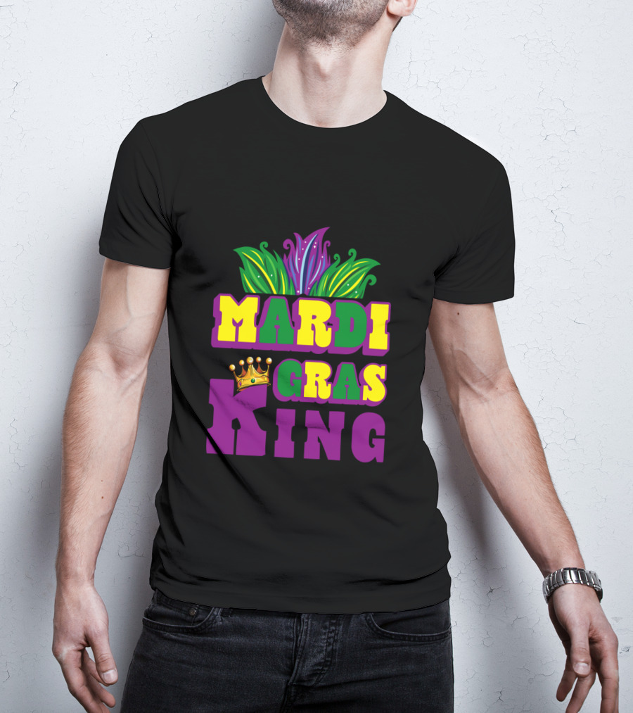 Mardi Gras King Crown With Beads Leaves And Colors T-Shirt