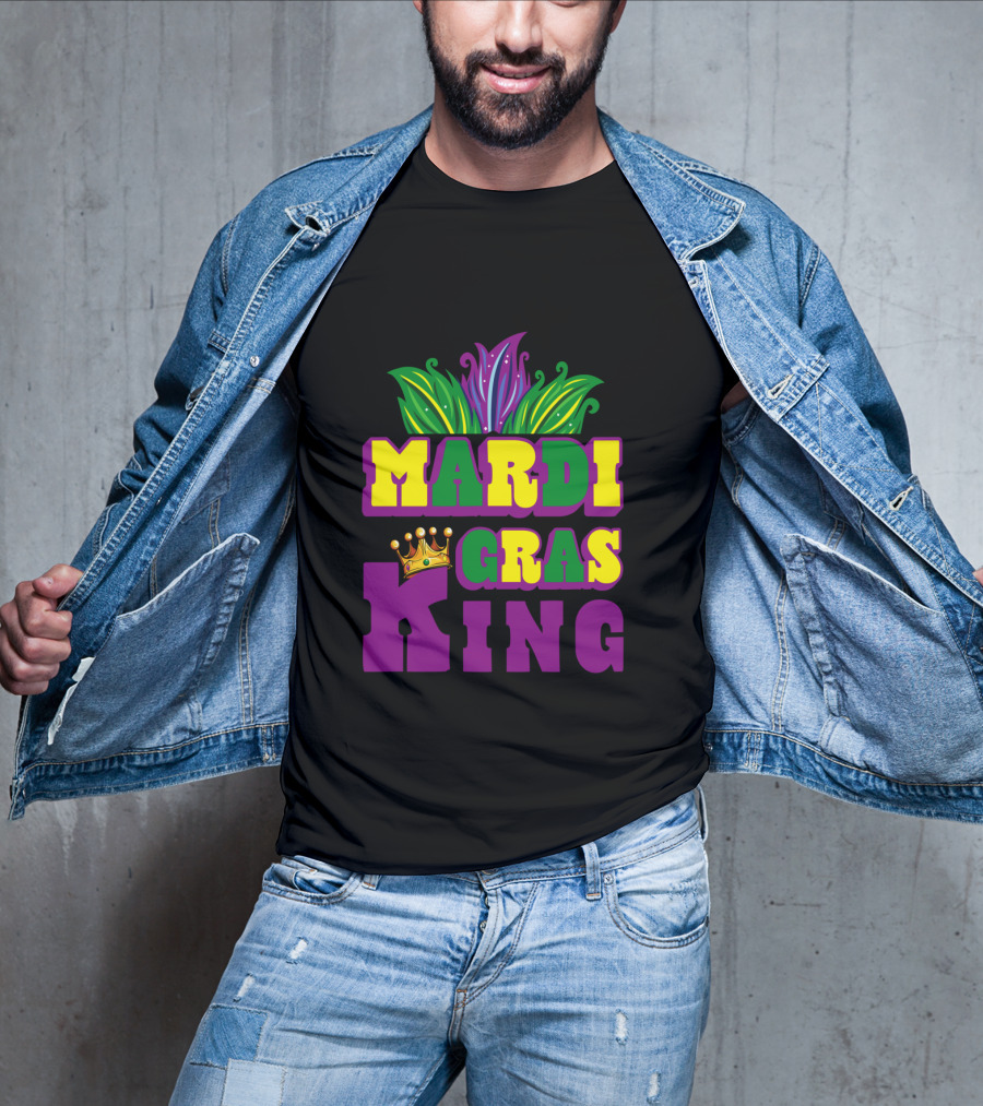 Mardi Gras King Crown With Beads Leaves And Colors T-Shirt