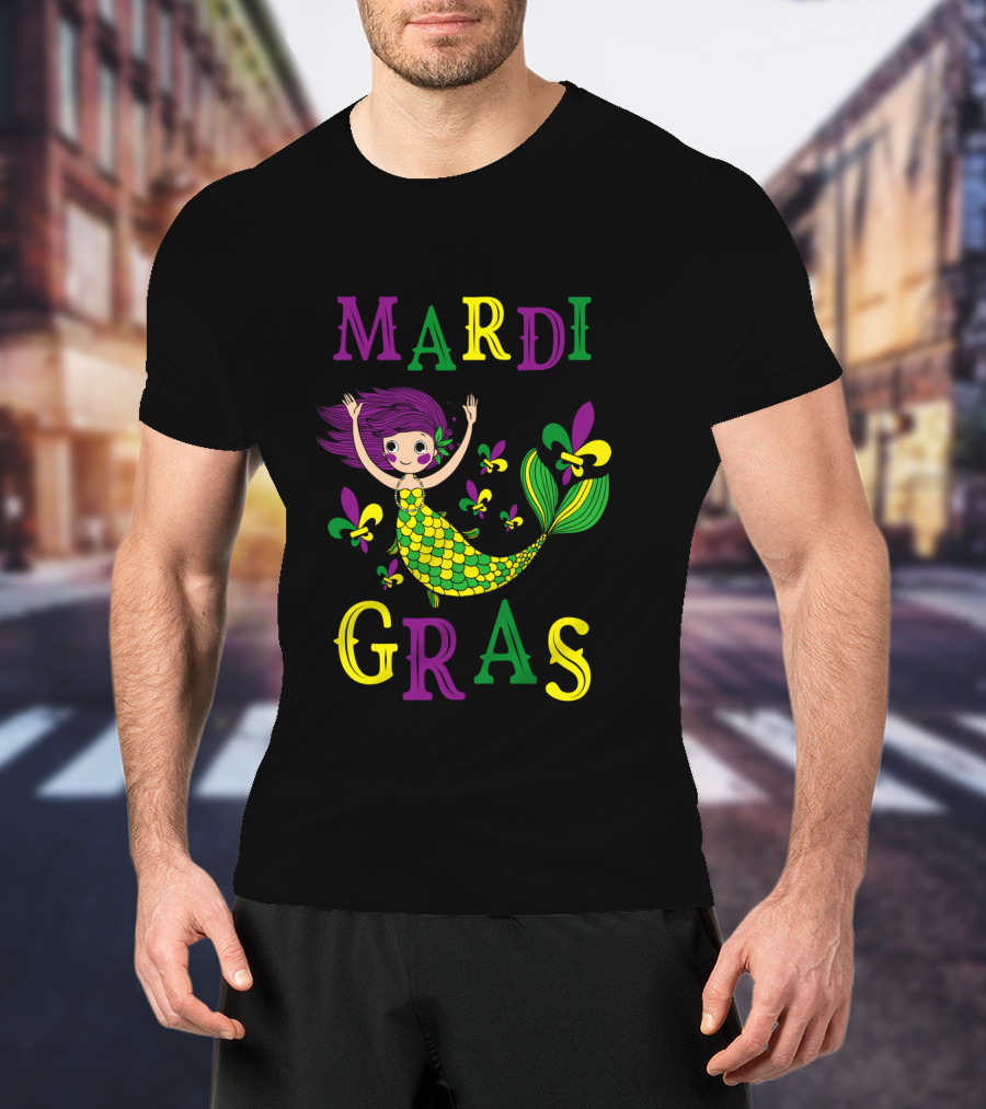 Mardi Gras Mermaid With Fleur De Lis Colors T-Shirt