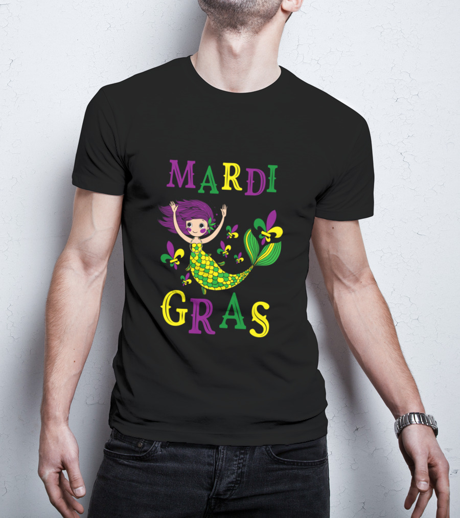 Mardi Gras Mermaid With Fleur De Lis Colors T-Shirt
