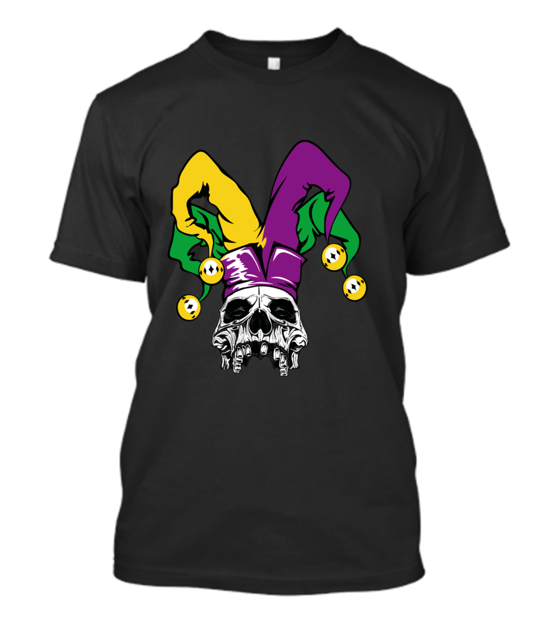Mardi Gras Skull Jester Hat Purple Green Yellow T-Shirt