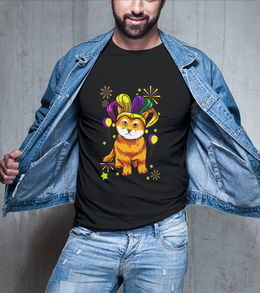 Mardi Gras Cat Lovers Jester Hat Festive Cat T-Shirt