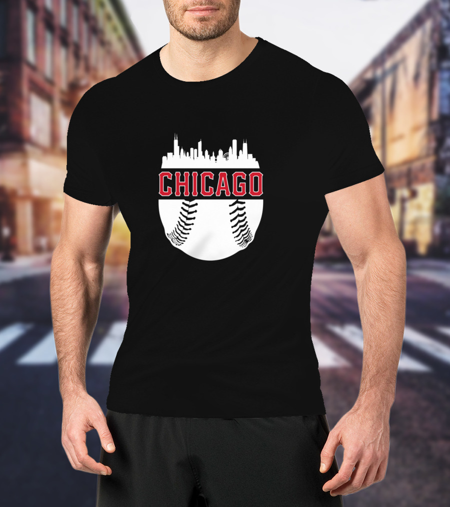 Chicago Baseball Vintage Skyline Seamlessly Fused With Iconic Cityscape T-Shirt