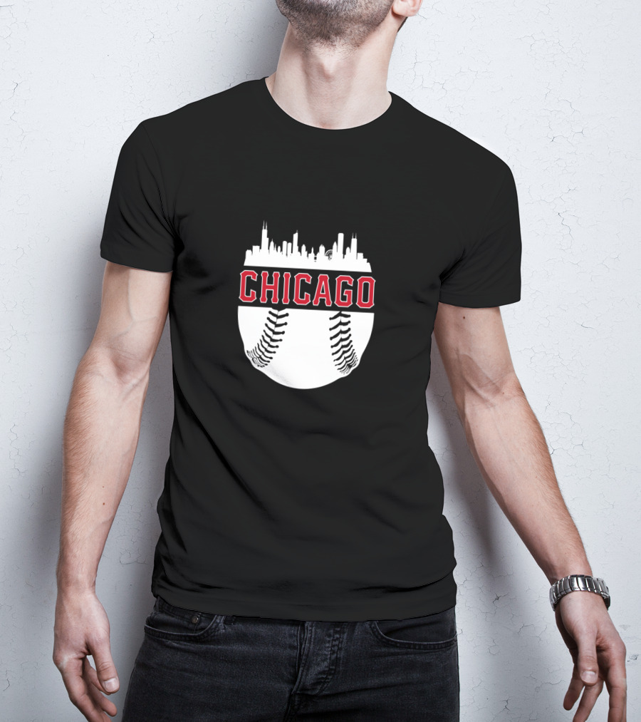 Chicago Baseball Vintage Skyline Seamlessly Fused With Iconic Cityscape T-Shirt
