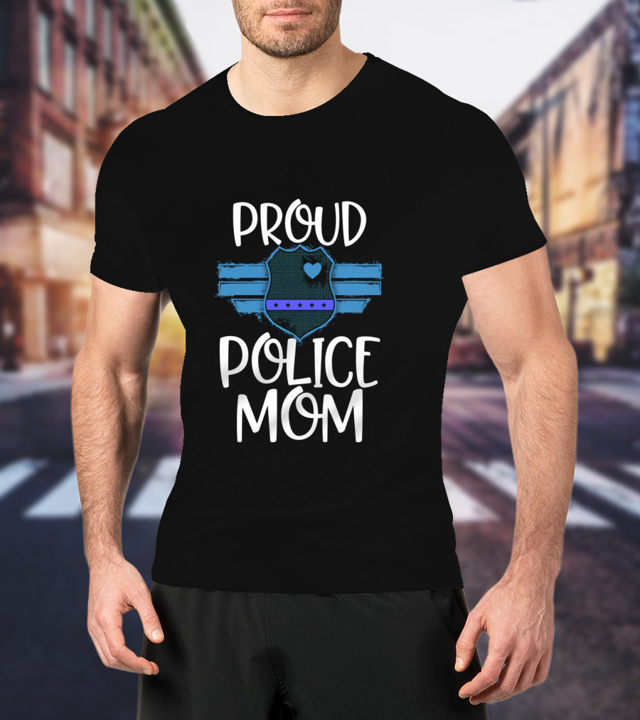 Proud Police Mom Thin Blue Line Badge Heart T-Shirt