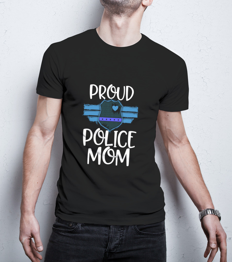 Proud Police Mom Thin Blue Line Badge Heart T-Shirt