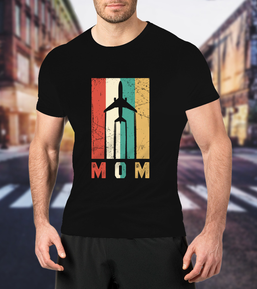 Mom Airplane Retro Vintage Pilot Stripe T-Shirt