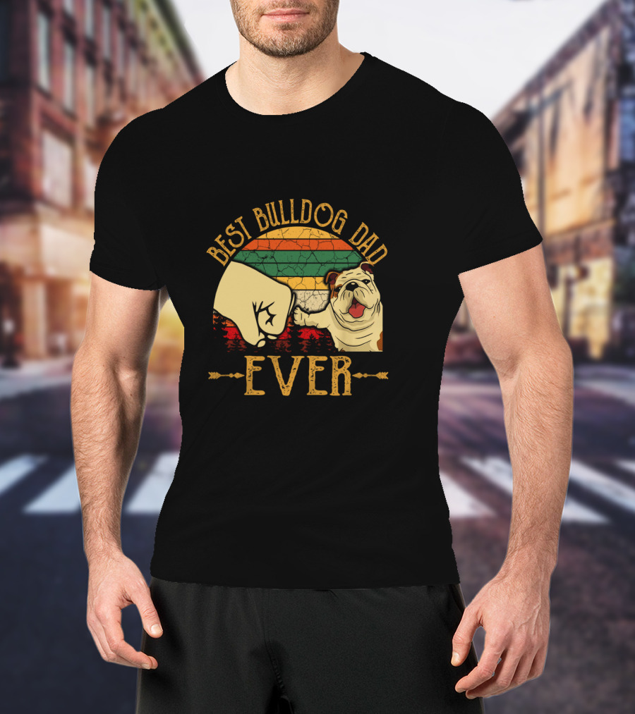 Best Bulldog Dad Ever Vintage Retro Fist Bump T-Shirt