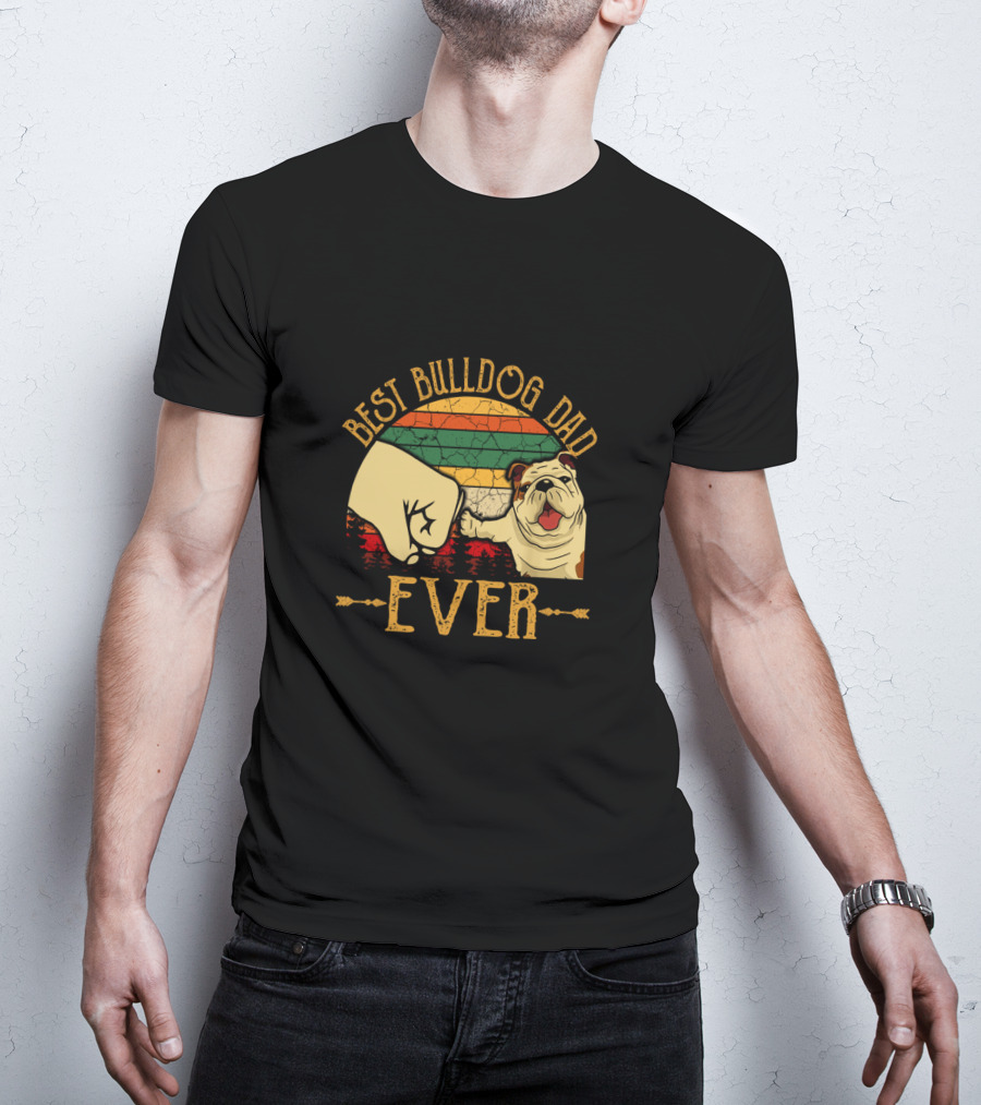 Best Bulldog Dad Ever Vintage Retro Fist Bump T-Shirt