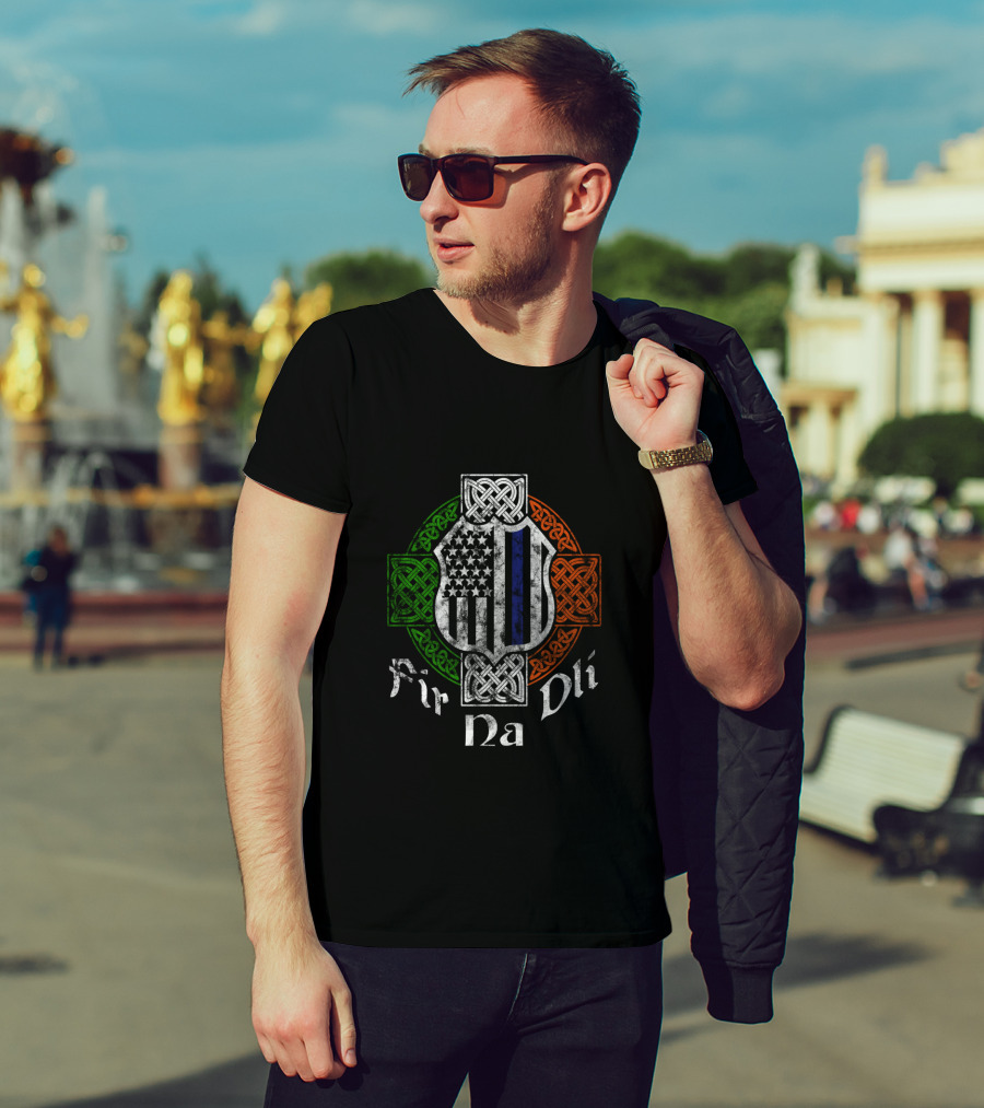 Fir Na Dli Thin Blue Line Celtic Cross Irish Police T-Shirt