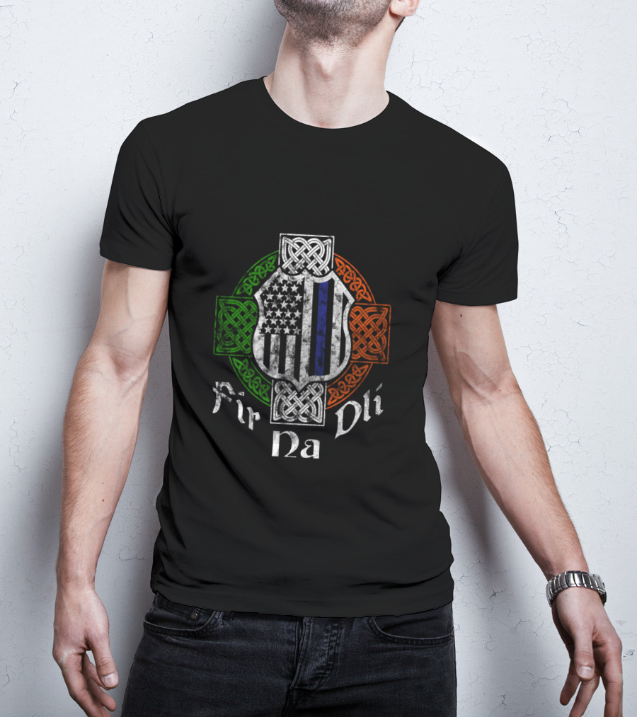 Fir Na Dli Thin Blue Line Celtic Cross Irish Police T-Shirt