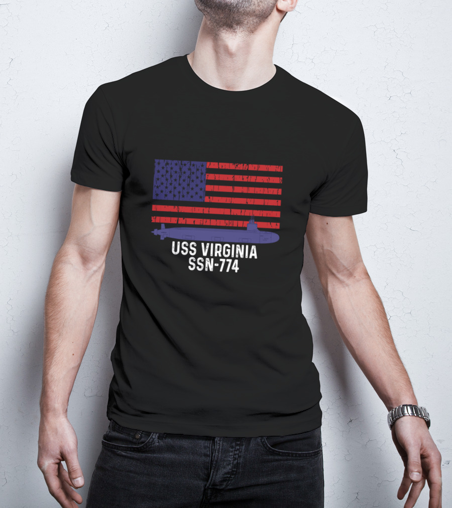 USS Virginia SSN-774 Submarine American Flag Vintage Navy T-Shirt