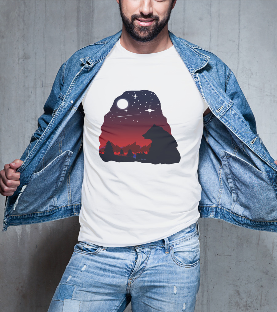 Bear Wildlife Animal Stargazing In Mountain Night Scene T-Shirt