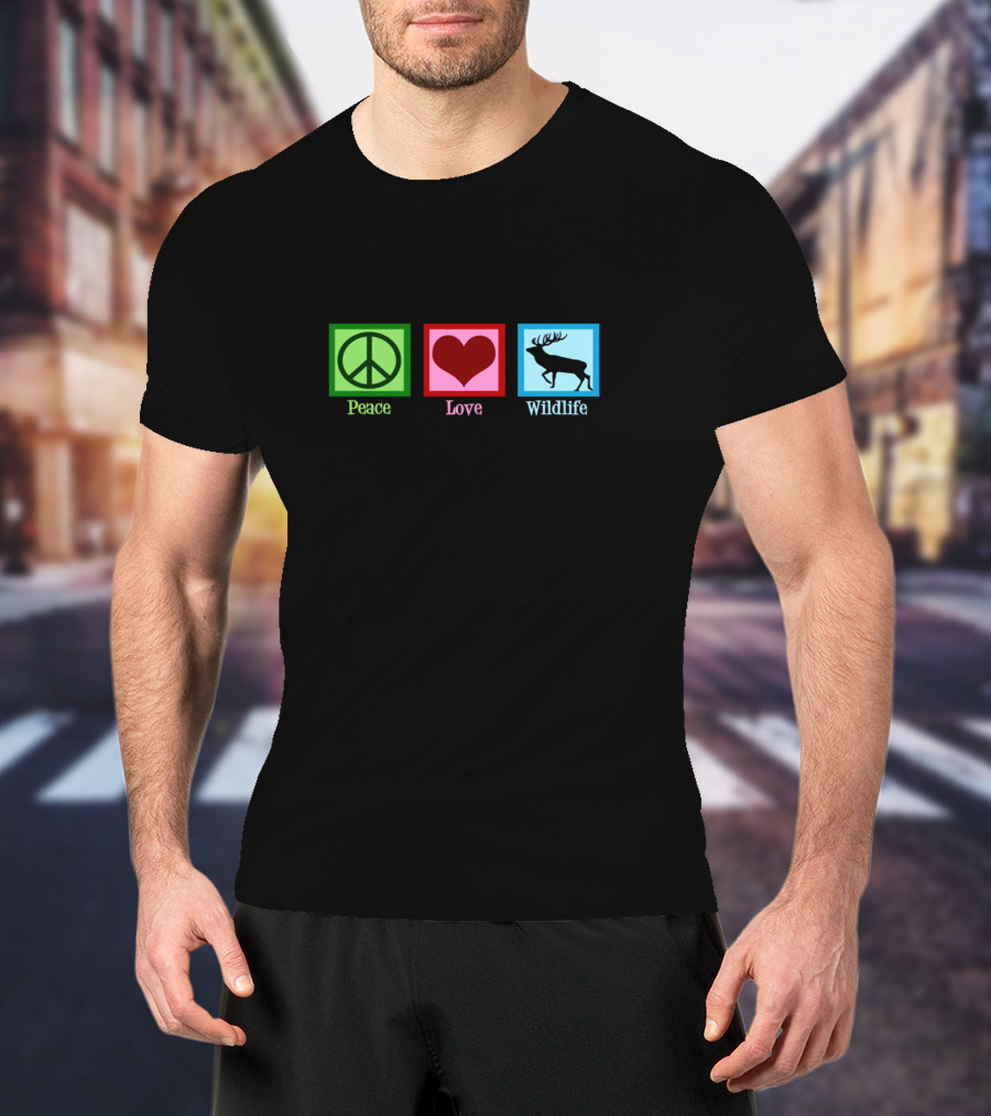 Peace Love Wildlife Peace Sign Heart Deer T-Shirt