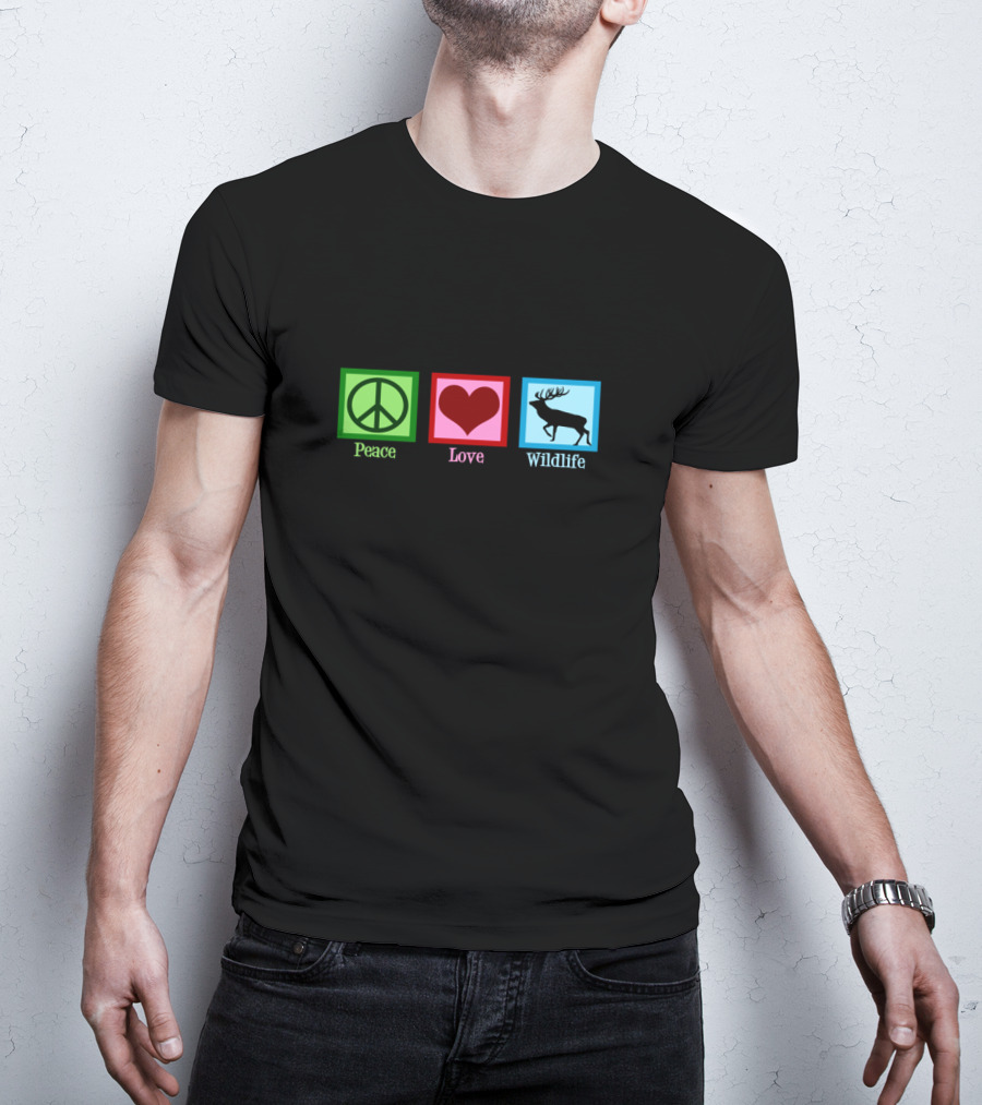 Peace Love Wildlife Peace Sign Heart Deer T-Shirt