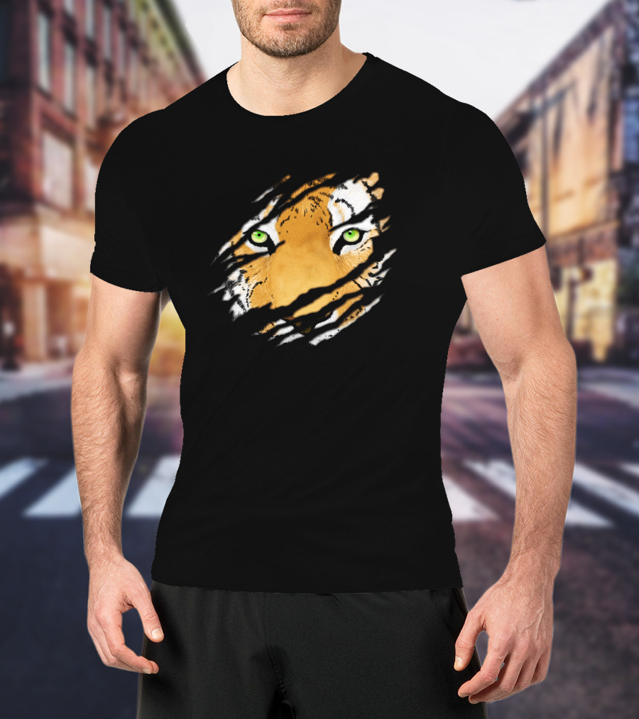 Tiger In Me Green-Eyed Wildlife Face Claw Marks T-Shirt