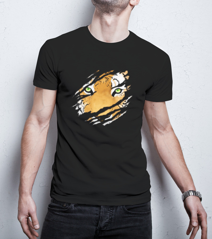 Tiger In Me Green-Eyed Wildlife Face Claw Marks T-Shirt