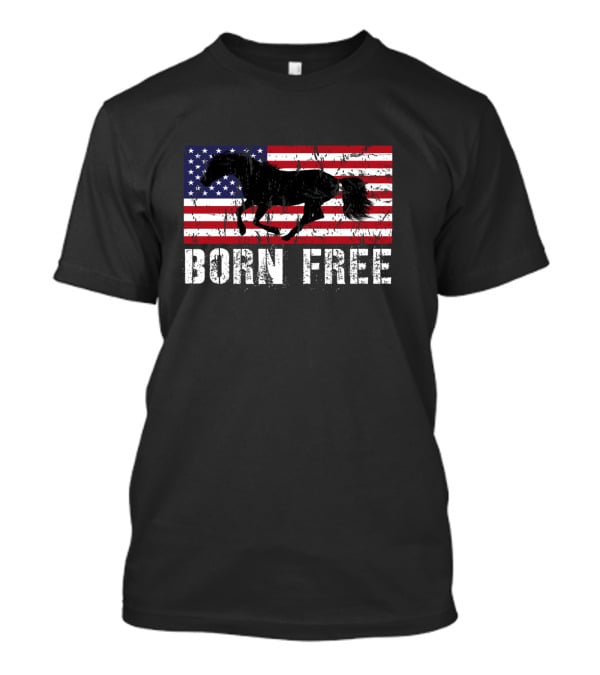 Born Free Wild Mustang American Flag Vintage Horse T-Shirt