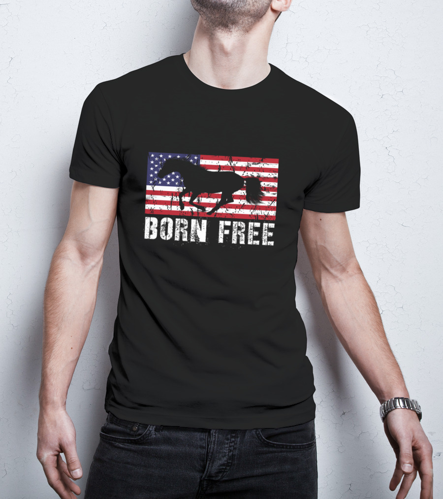 Born Free Wild Mustang American Flag Vintage Horse T-Shirt