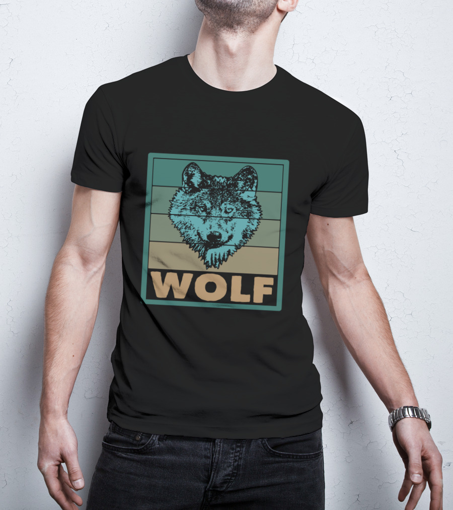 Wolf Wildlife Retro Striped T-Shirt