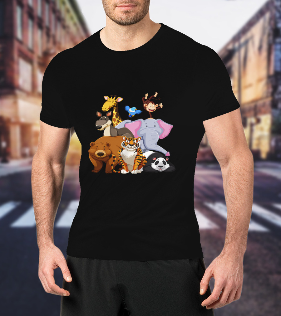 Zoo Animals Day World Wildlife Day Giraffe Elephant Tiger Panda Monkey Bear Kangaroo Bird T-Shirt