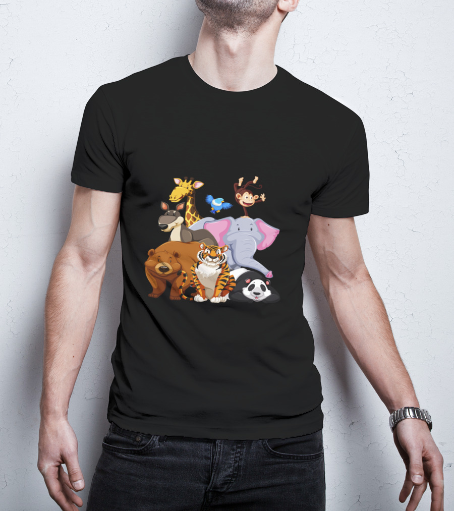 Zoo Animals Day World Wildlife Day Giraffe Elephant Tiger Panda Monkey Bear Kangaroo Bird T-Shirt