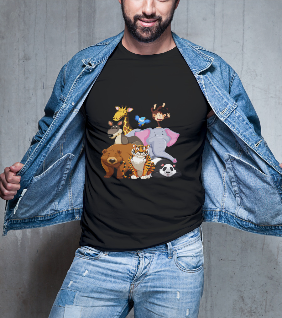 Zoo Animals Day World Wildlife Day Giraffe Elephant Tiger Panda Monkey Bear Kangaroo Bird T-Shirt