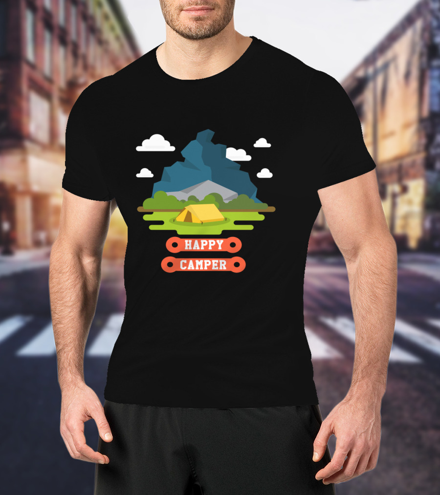 Happy Camper Mountain Tent Outdoors Adventure T-Shirt