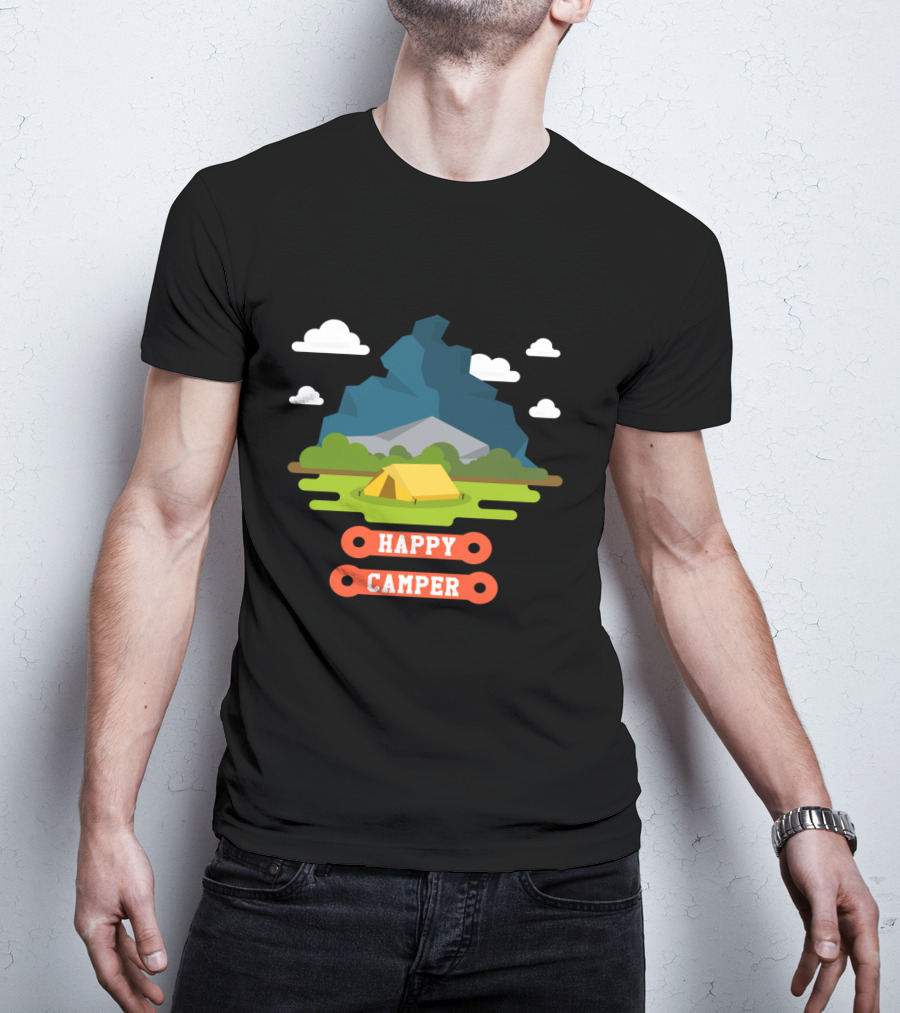 Happy Camper Mountain Tent Outdoors Adventure T-Shirt