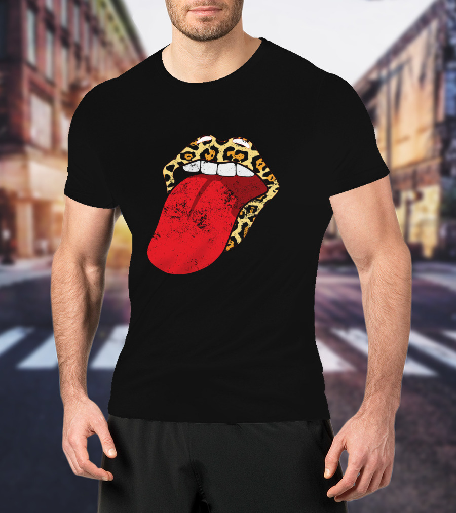 Leopard Lips Red Tongue Cheetah Trendy Rolling Iconic T-Shirt