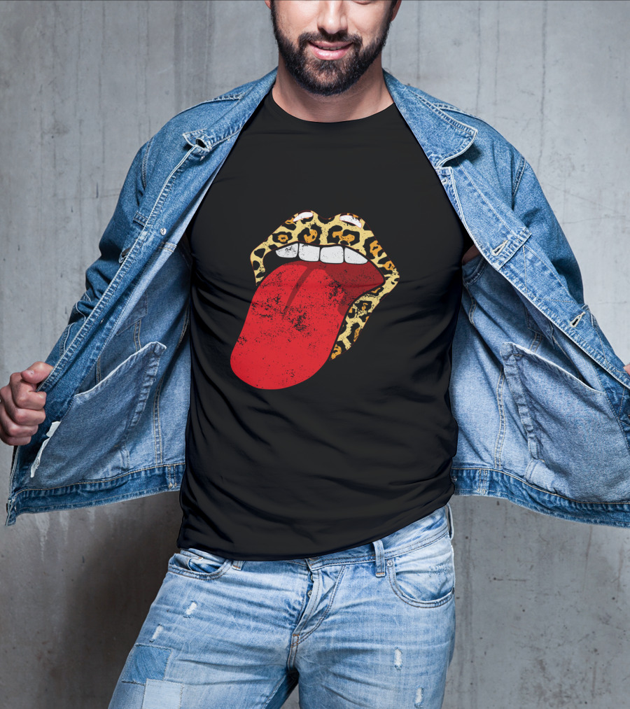 Leopard Lips Red Tongue Cheetah Trendy Rolling Iconic T-Shirt