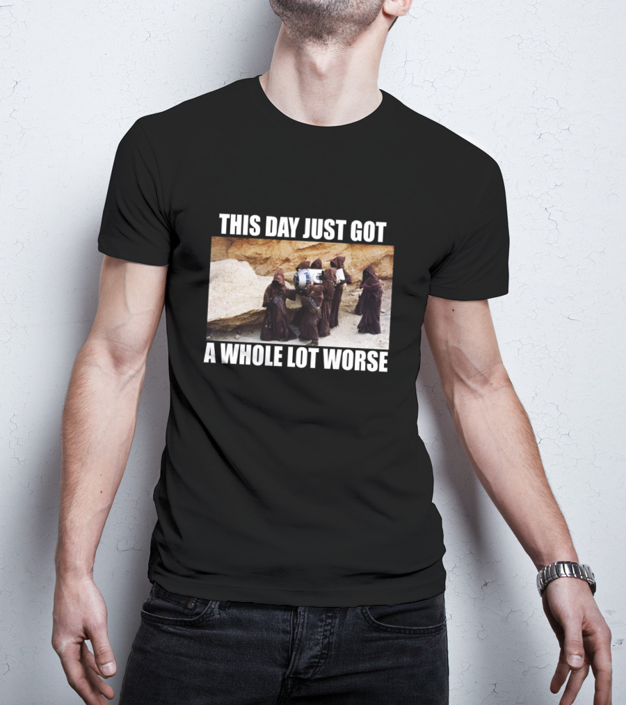 This Day Just Got A Whole Lot Worse Jawa Carrying R2-D2 Desert Scene T-Shirt