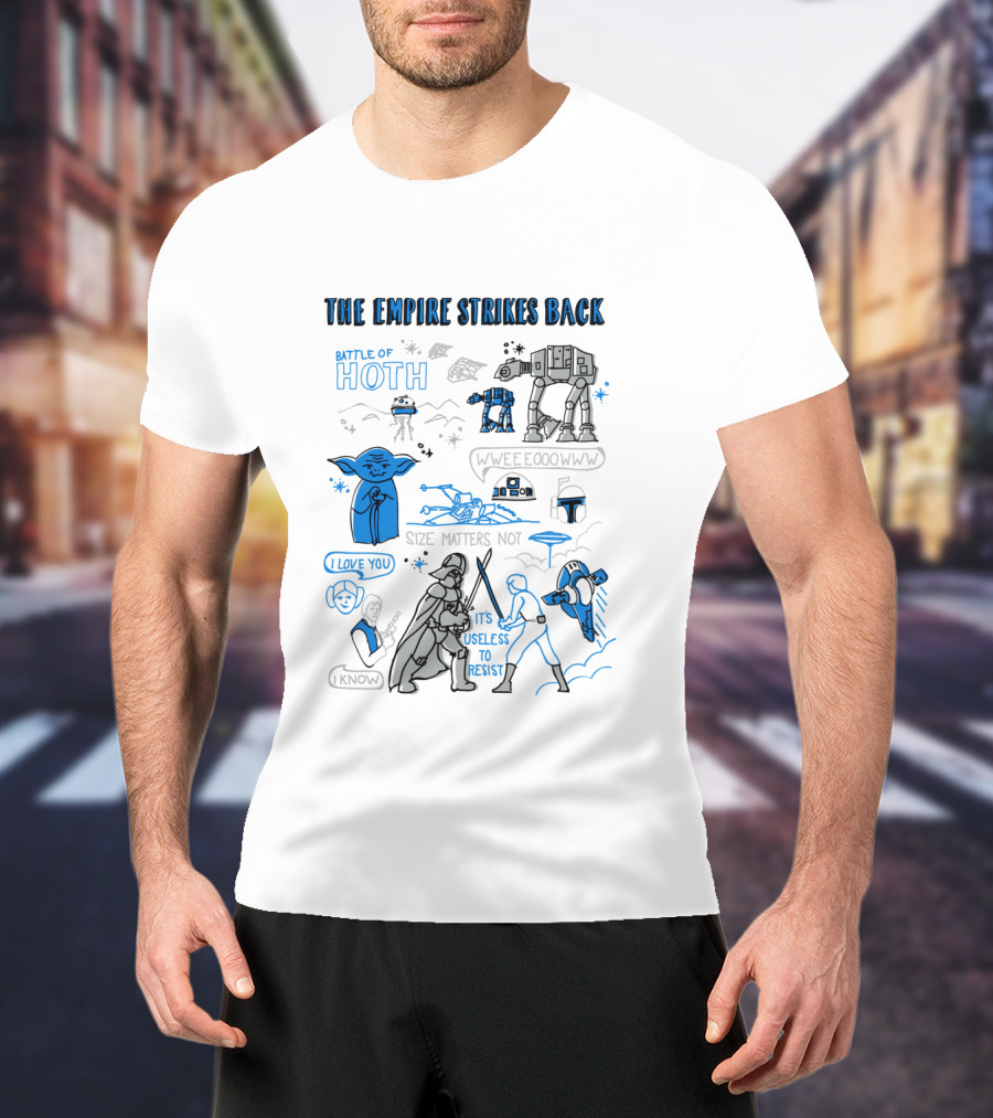 Star Wars The Empire Strikes Back Battle Of Hoth Yoda Darth Vader Lightsaber Doodle T-Shirt