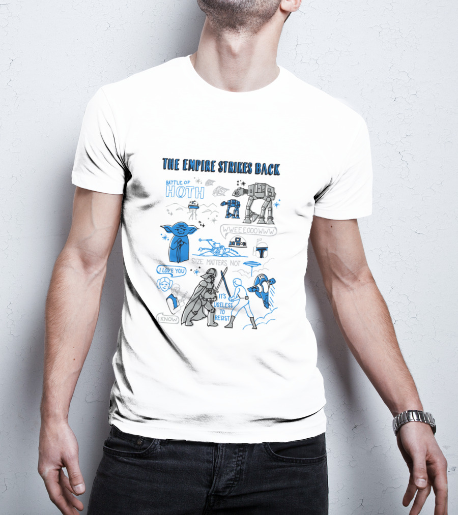 Star Wars The Empire Strikes Back Battle Of Hoth Yoda Darth Vader Lightsaber Doodle T-Shirt