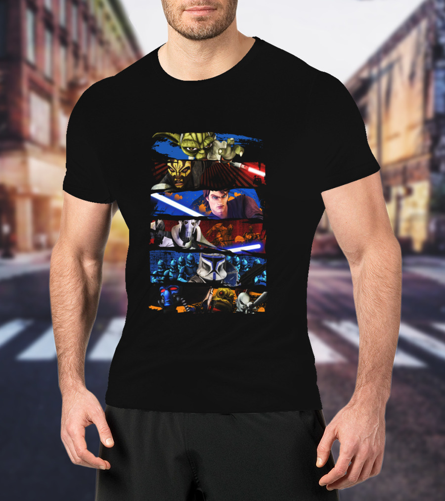 Star Wars The Clone Wars Character Panels Yoda Maul Anakin Grievous Clones T-Shirt