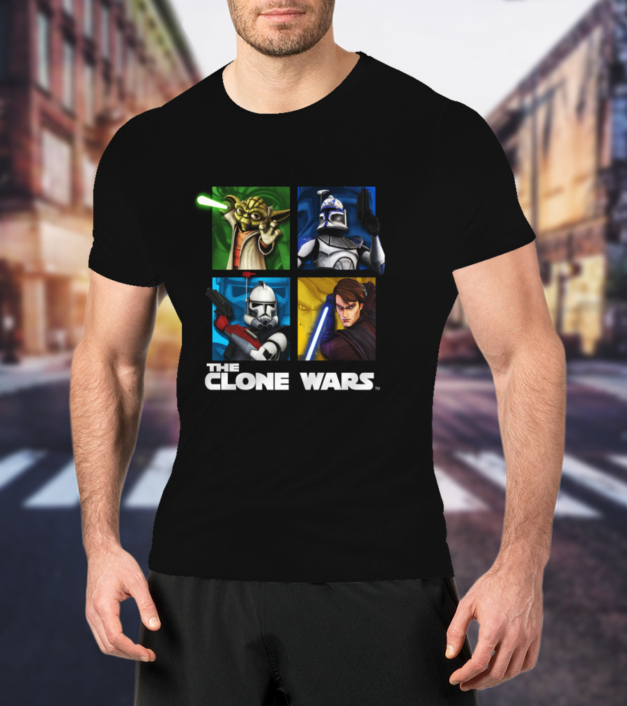 The Clone Wars Group Shot Yoda Anakin Clone Troopers Box Up T-Shirt