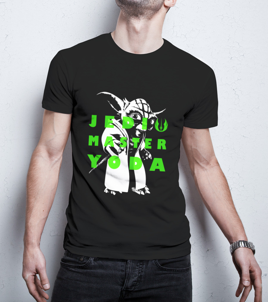 The Clone Wars Yoda Jedi Master Green Text Overlay T-Shirt