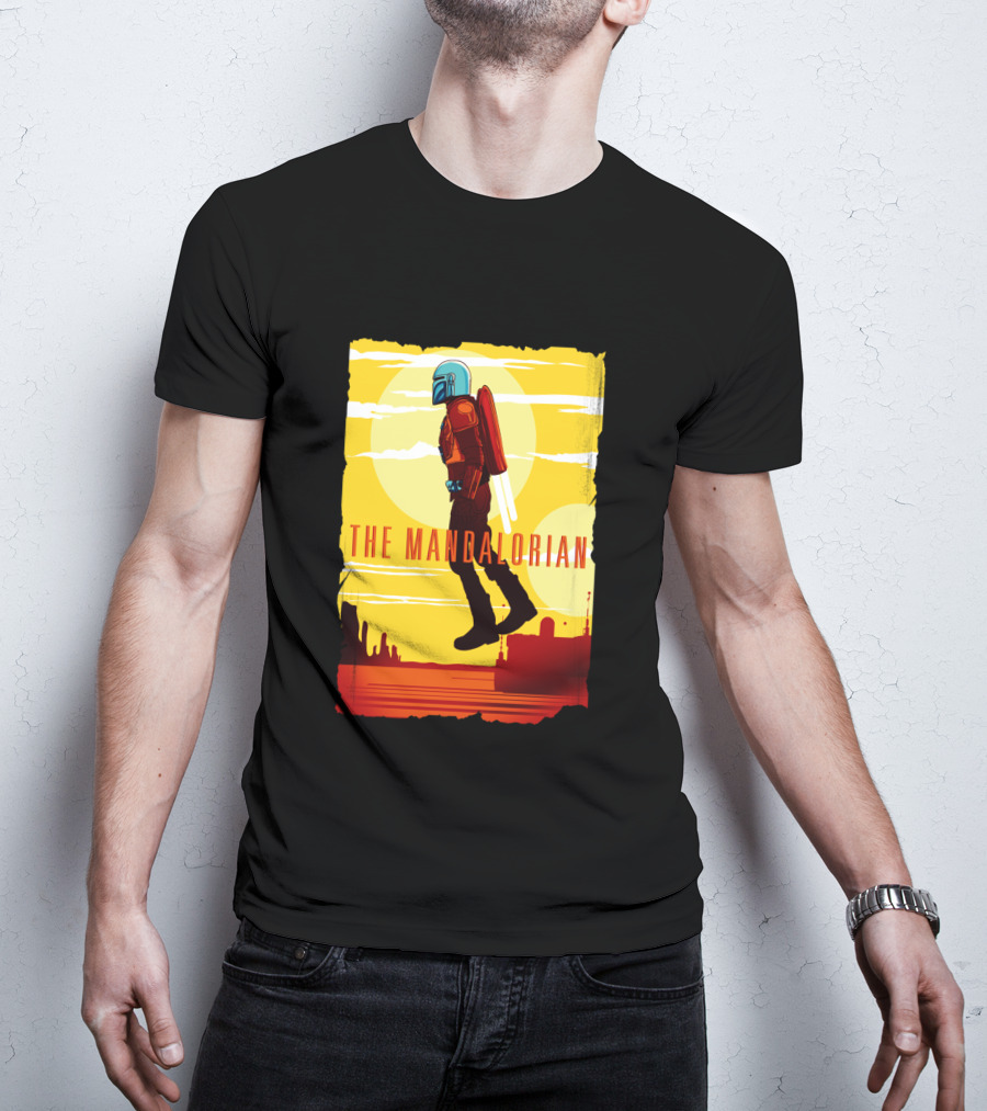 The Mandalorian Jet Pack Floating Scene With Yellow T-Shirt